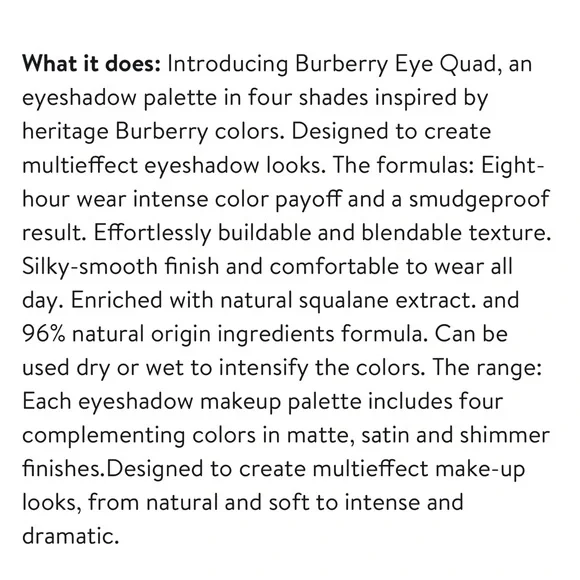Burberry Complete Eye Shadow Palette, 02 Mocha, New In Box